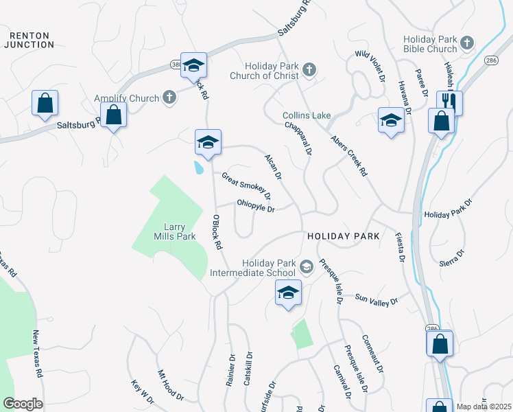 map of restaurants, bars, coffee shops, grocery stores, and more near 326 Ohiopyle Drive in Pittsburgh