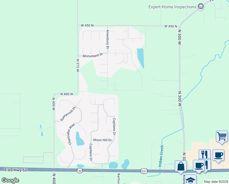 map of restaurants, bars, coffee shops, grocery stores, and more near 3430 Langford Way in West Lafayette