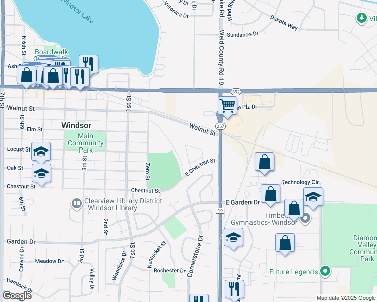 map of restaurants, bars, coffee shops, grocery stores, and more near 298 East Chestnut Street in Windsor