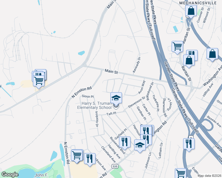 map of restaurants, bars, coffee shops, grocery stores, and more near 7 Kravchenok Street in Sayreville