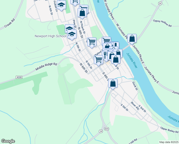 map of restaurants, bars, coffee shops, grocery stores, and more near 524 Market St in Newport