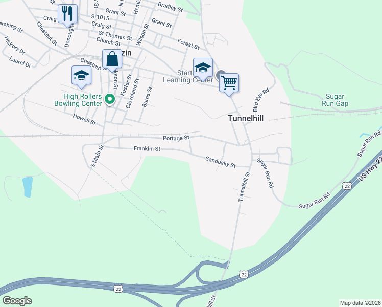 map of restaurants, bars, coffee shops, grocery stores, and more near 699 Franklin Street in Gallitzin