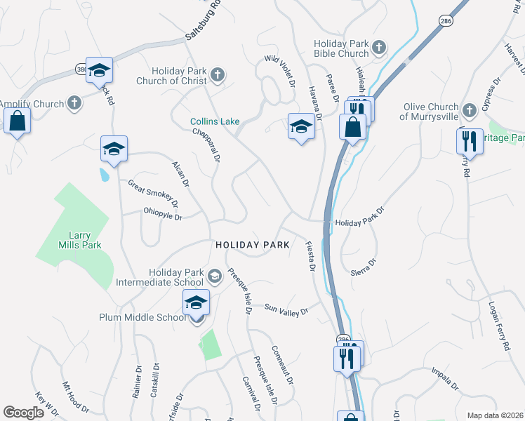 map of restaurants, bars, coffee shops, grocery stores, and more near 640 Tampico Court in Pittsburgh