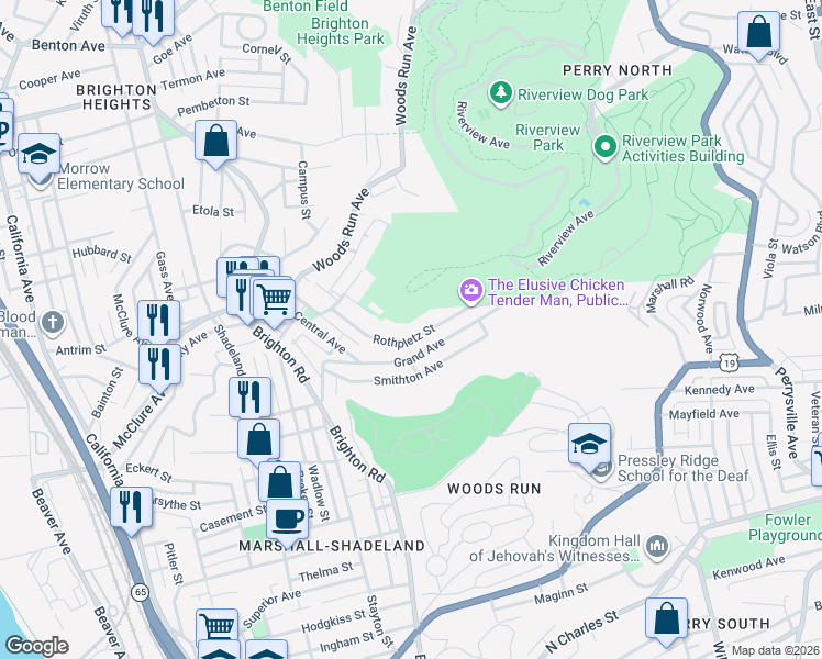 map of restaurants, bars, coffee shops, grocery stores, and more near 920 Rothpletz Street in Pittsburgh