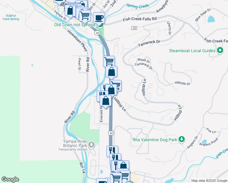 map of restaurants, bars, coffee shops, grocery stores, and more near 440 South Lincoln Avenue in Steamboat Springs