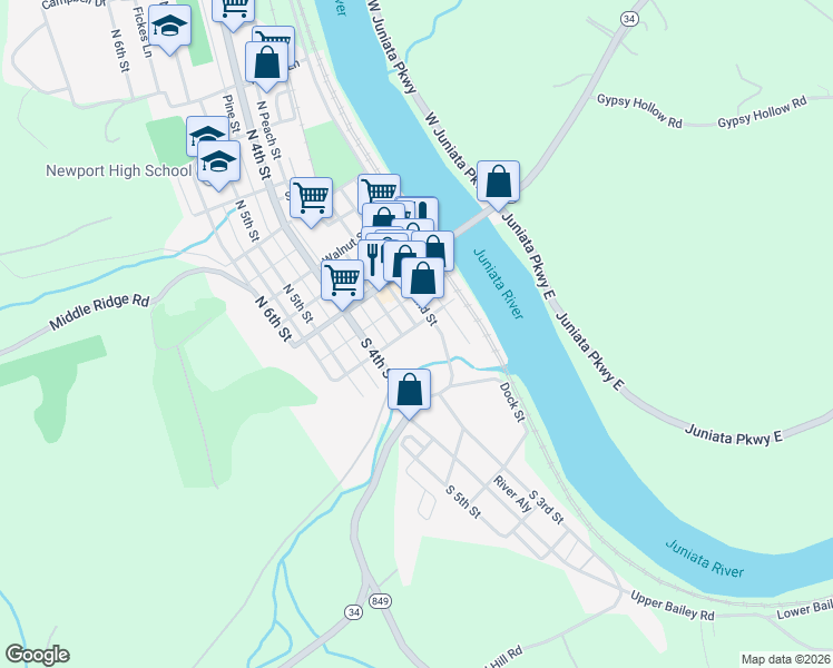 map of restaurants, bars, coffee shops, grocery stores, and more near 227 Mulberry St in Newport