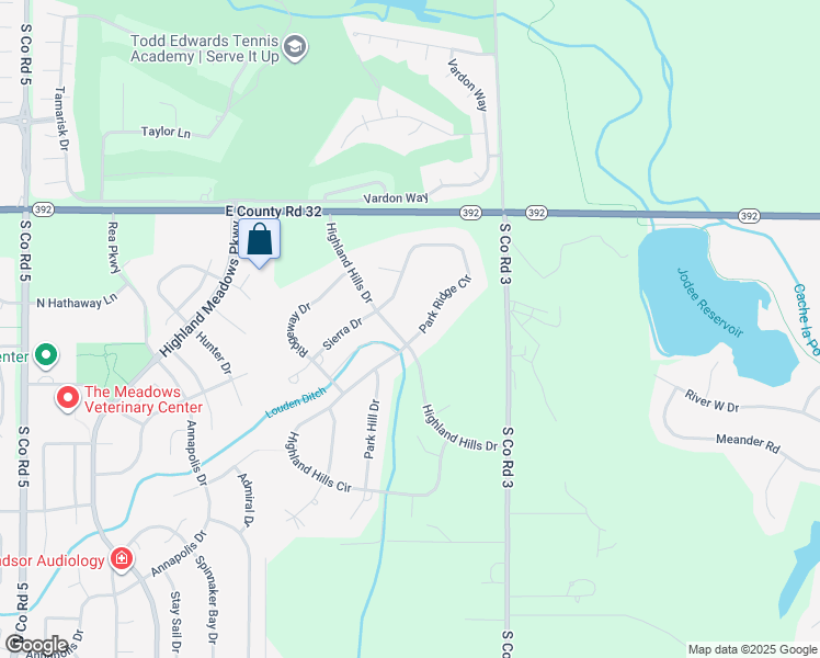 map of restaurants, bars, coffee shops, grocery stores, and more near 7767 Park Ridge Circle in Fort Collins