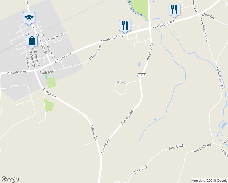 map of restaurants, bars, coffee shops, grocery stores, and more near 137 Roja Lane in Mertztown