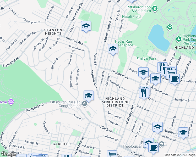 map of restaurants, bars, coffee shops, grocery stores, and more near 928 Morningside Avenue in Pittsburgh