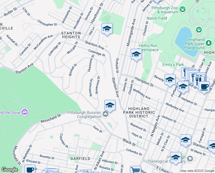 map of restaurants, bars, coffee shops, grocery stores, and more near 5200 Stanton Ave in Pittsburgh