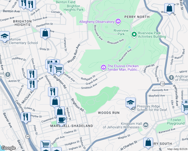 map of restaurants, bars, coffee shops, grocery stores, and more near 920 Rothpletz Street in Pittsburgh