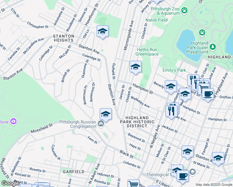map of restaurants, bars, coffee shops, grocery stores, and more near 928 Morningside Avenue in Pittsburgh