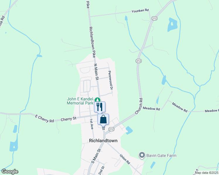 map of restaurants, bars, coffee shops, grocery stores, and more near 204 Pennwood Drive in Richlandtown