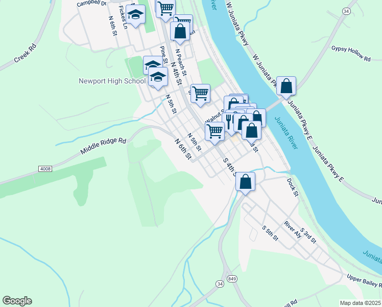 map of restaurants, bars, coffee shops, grocery stores, and more near 524 Market Street in Newport