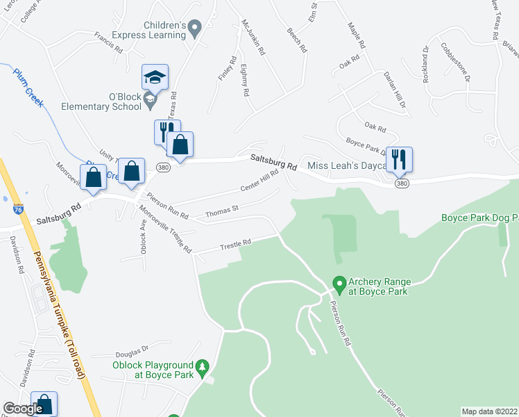 map of restaurants, bars, coffee shops, grocery stores, and more near 499 Pierson Run Road in Pittsburgh