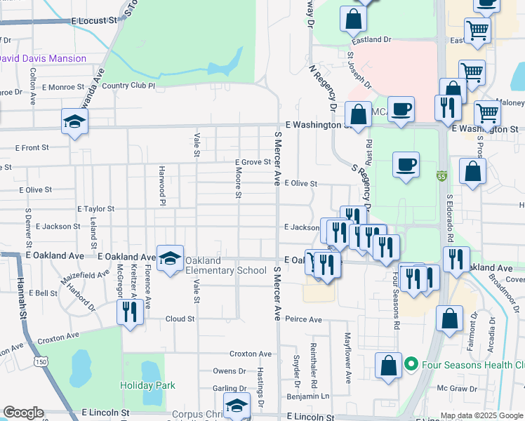 map of restaurants, bars, coffee shops, grocery stores, and more near 2015 East Taylor Street in Bloomington