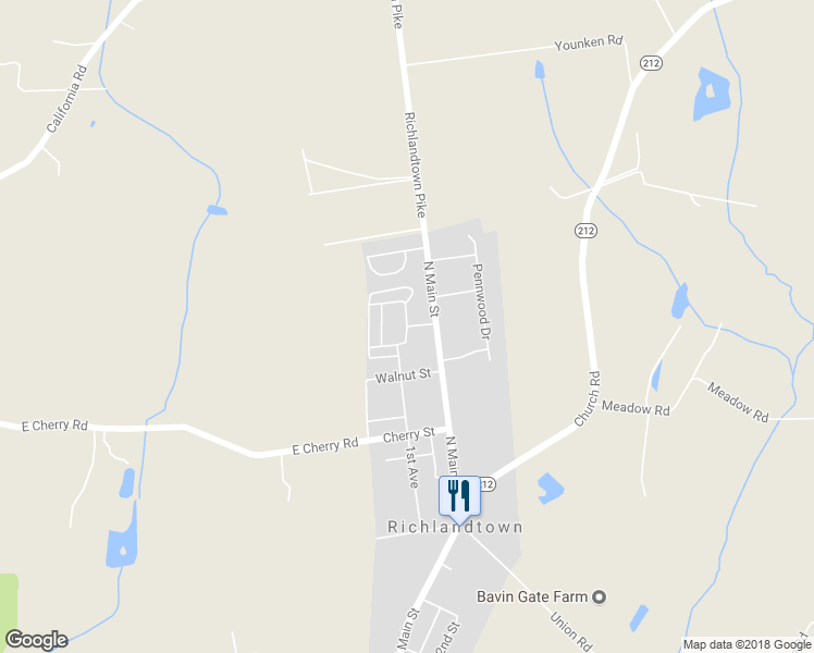 map of restaurants, bars, coffee shops, grocery stores, and more near 1 North Linda Court in Richlandtown