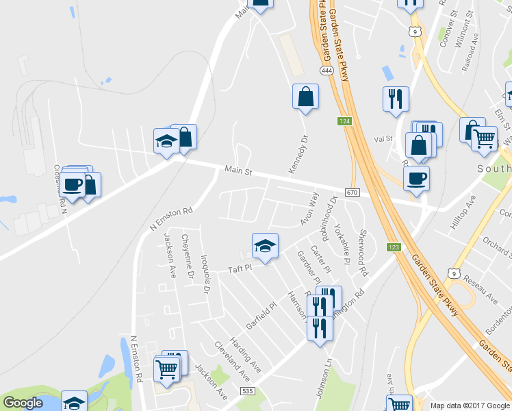 map of restaurants, bars, coffee shops, grocery stores, and more near 12 Fabiszewski Way in Sayreville