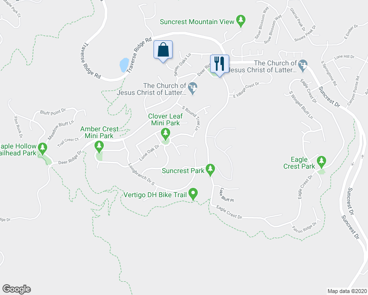 map of restaurants, bars, coffee shops, grocery stores, and more near 1918 East Heather Oaks Court in Draper