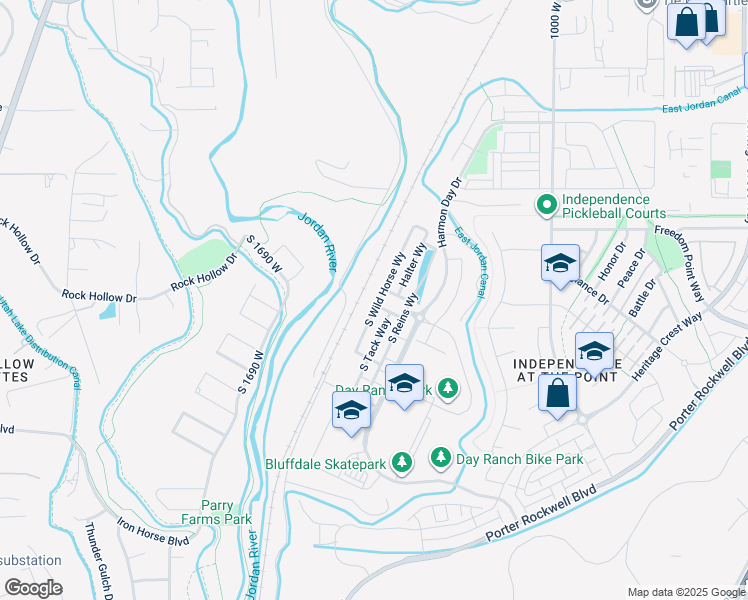 map of restaurants, bars, coffee shops, grocery stores, and more near 15152 South Wild Horse Way in Bluffdale