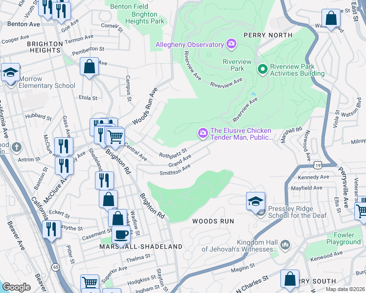 map of restaurants, bars, coffee shops, grocery stores, and more near 920 Rothpletz Street in Pittsburgh