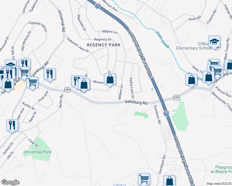 map of restaurants, bars, coffee shops, grocery stores, and more near 407 Millers Lane in Pittsburgh
