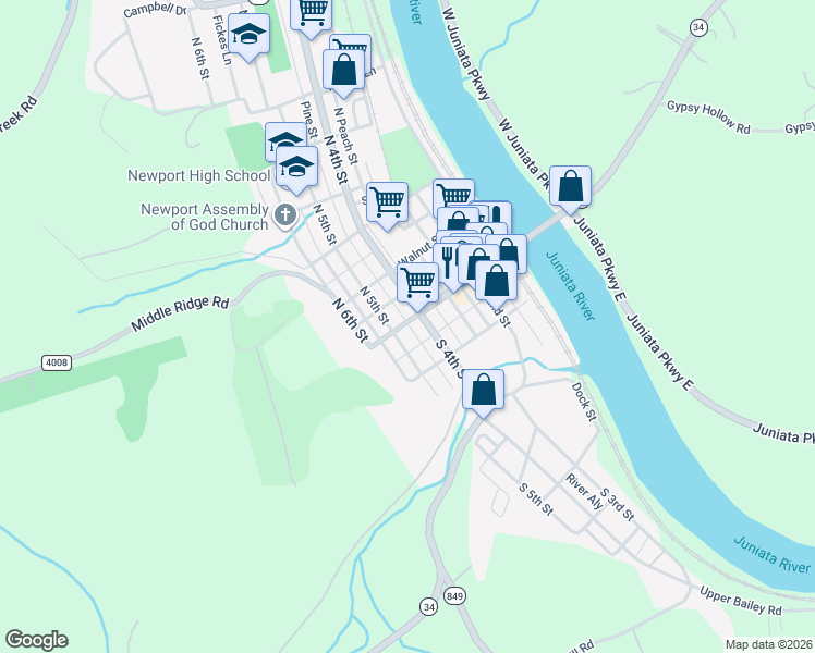map of restaurants, bars, coffee shops, grocery stores, and more near 423 Market Street in Newport