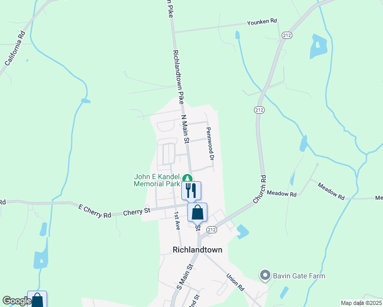 map of restaurants, bars, coffee shops, grocery stores, and more near 217 North Main Street in Richlandtown
