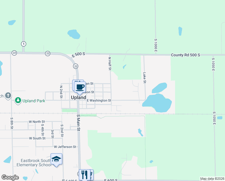 map of restaurants, bars, coffee shops, grocery stores, and more near 214 North Half Street in Upland