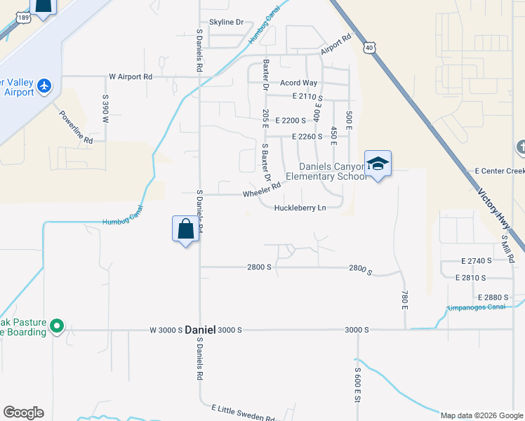 map of restaurants, bars, coffee shops, grocery stores, and more near 210 Huckleberry Lane in Heber City