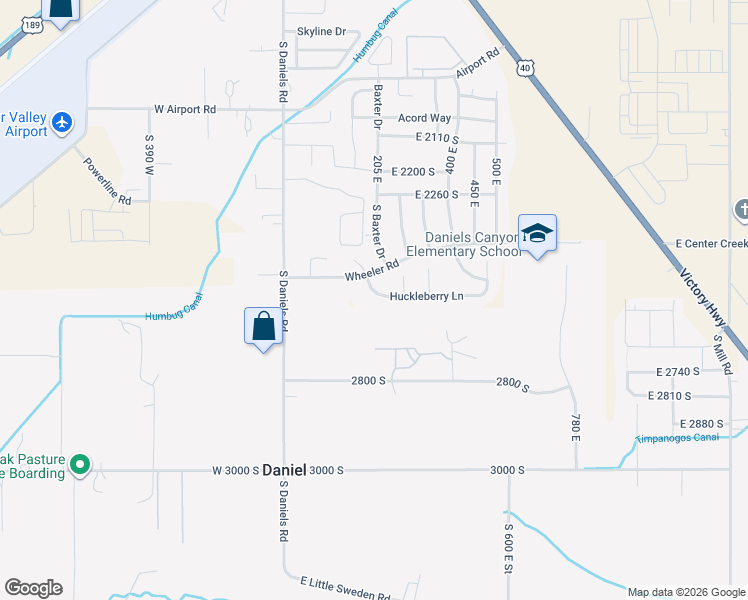 map of restaurants, bars, coffee shops, grocery stores, and more near 210 Huckleberry Lane in Heber City