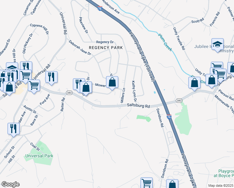 map of restaurants, bars, coffee shops, grocery stores, and more near 407 Millers Lane in Pittsburgh