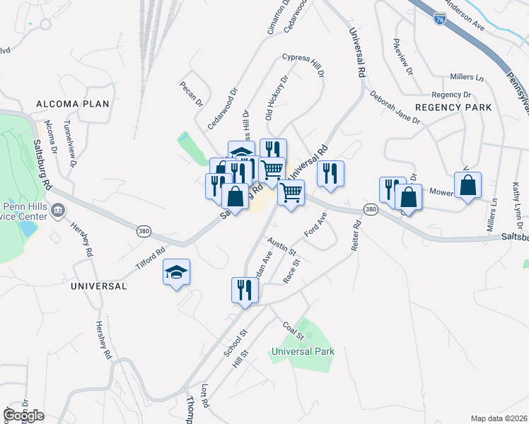 map of restaurants, bars, coffee shops, grocery stores, and more near 2819 Main Street in Pittsburgh