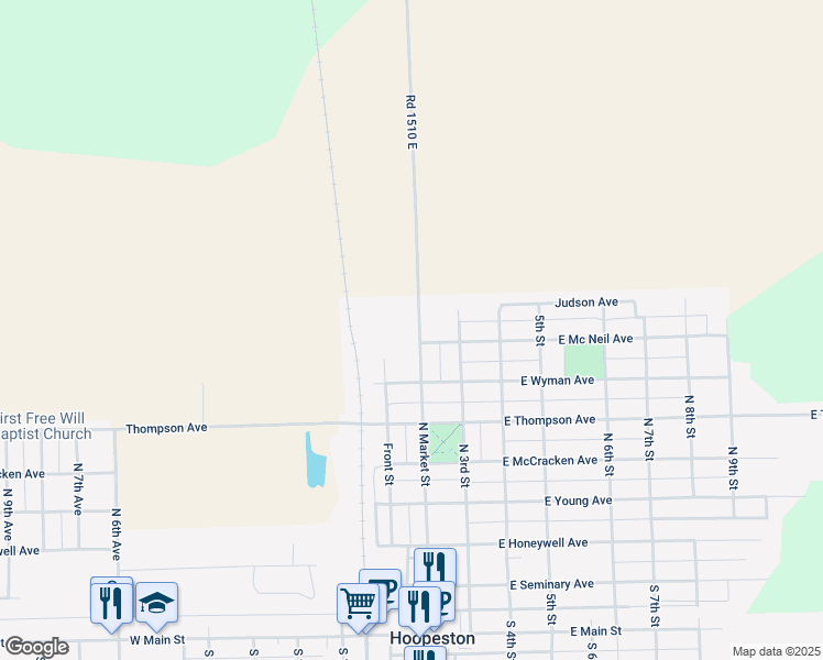 map of restaurants, bars, coffee shops, grocery stores, and more near 757 North Market Street in Hoopeston