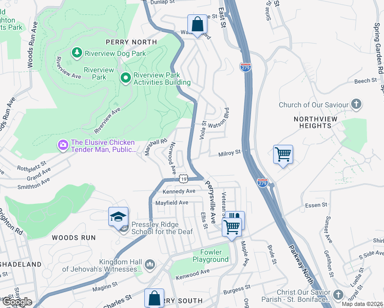 map of restaurants, bars, coffee shops, grocery stores, and more near 6 Milroy Street in Pittsburgh