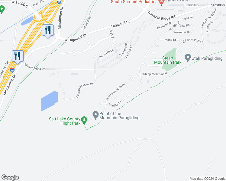 map of restaurants, bars, coffee shops, grocery stores, and more near 83 Steep Mountain Drive in Draper