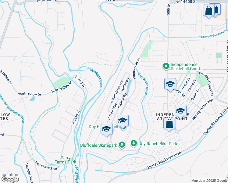 map of restaurants, bars, coffee shops, grocery stores, and more near 15124 South Wild Horse Way in Bluffdale
