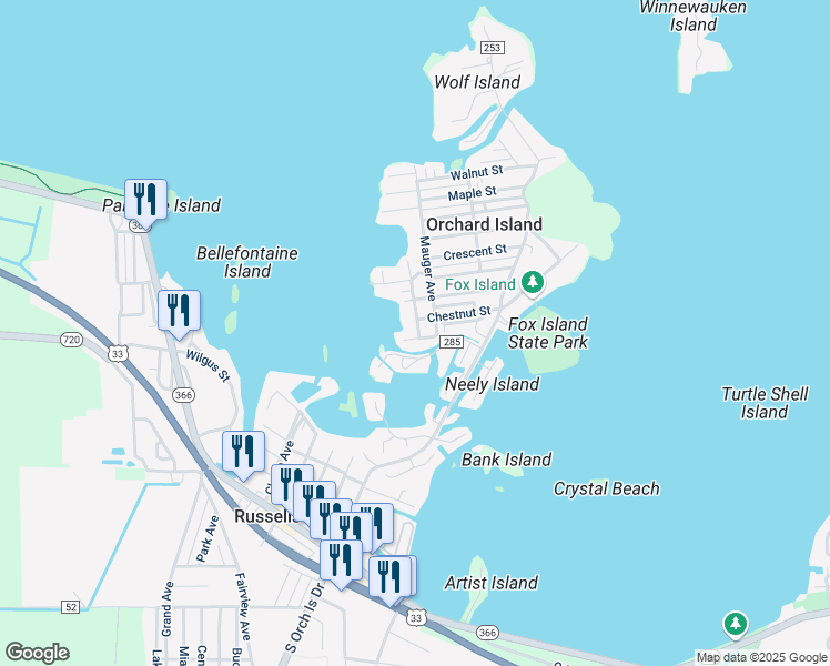 map of restaurants, bars, coffee shops, grocery stores, and more near 9063 Poplar Street in Lakeview
