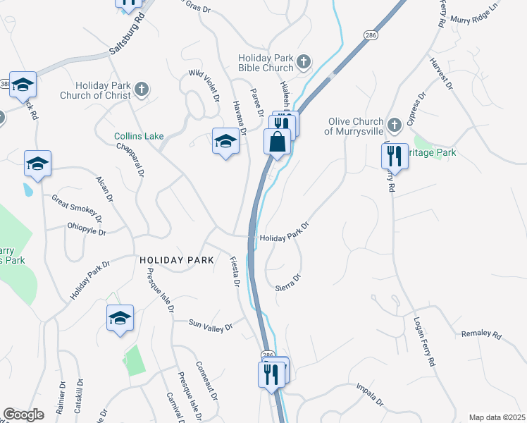 map of restaurants, bars, coffee shops, grocery stores, and more near 121 Black Hills Road in Pittsburgh