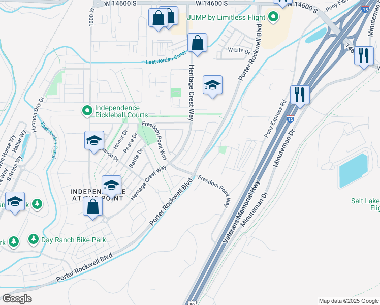 map of restaurants, bars, coffee shops, grocery stores, and more near 15125 Bright Stars Drive in Bluffdale