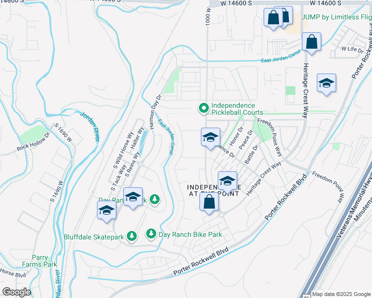 map of restaurants, bars, coffee shops, grocery stores, and more near 15127 Revolutionary Way in Bluffdale