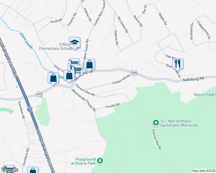 map of restaurants, bars, coffee shops, grocery stores, and more near 467 Thomas Street in Monroeville