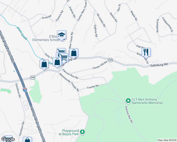map of restaurants, bars, coffee shops, grocery stores, and more near 467 Thomas Street in Monroeville