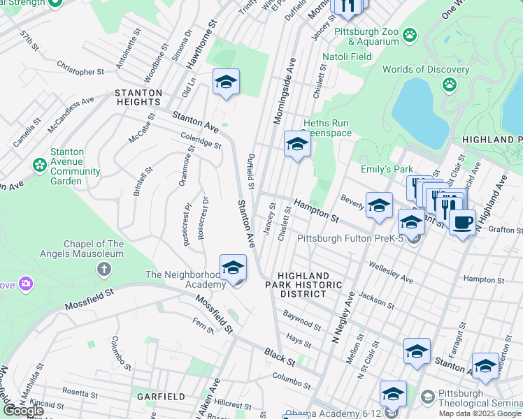 map of restaurants, bars, coffee shops, grocery stores, and more near 928 Morningside Avenue in Pittsburgh