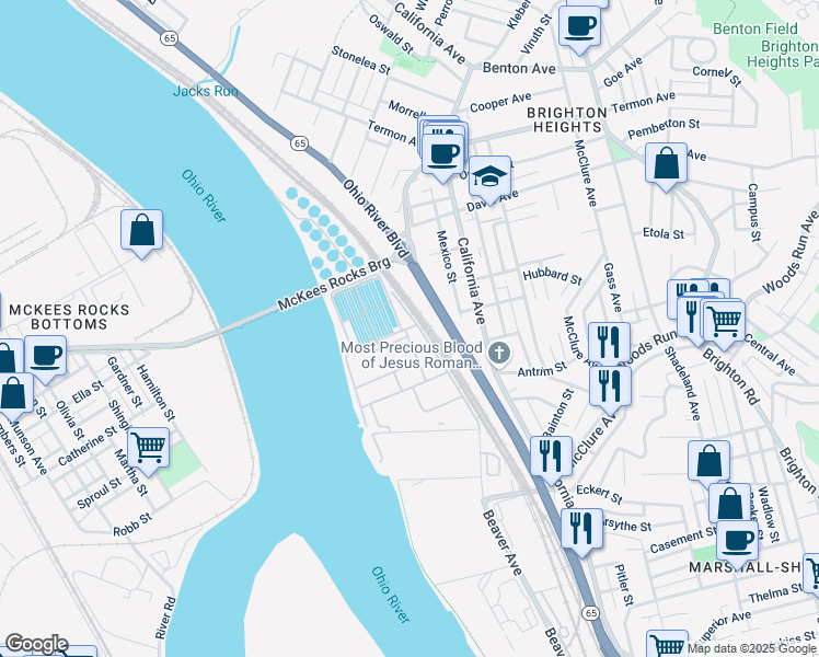 map of restaurants, bars, coffee shops, grocery stores, and more near 3463-3599 Preble Avenue in Pittsburgh