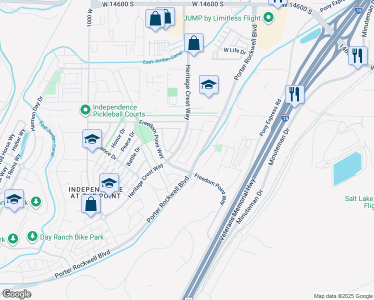 map of restaurants, bars, coffee shops, grocery stores, and more near 15123 Bright Stars Drive in Bluffdale