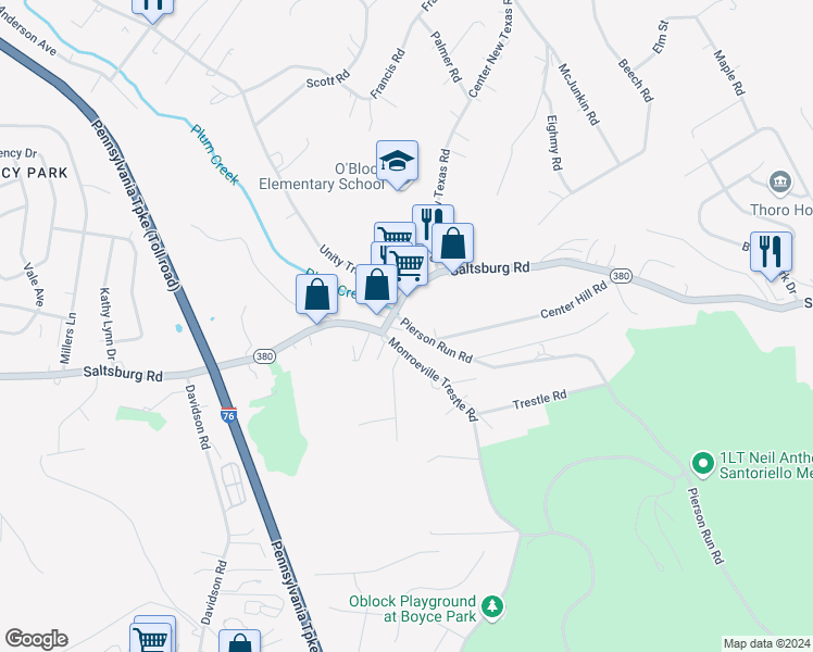 map of restaurants, bars, coffee shops, grocery stores, and more near 406 Pierson Run Road in Pittsburgh