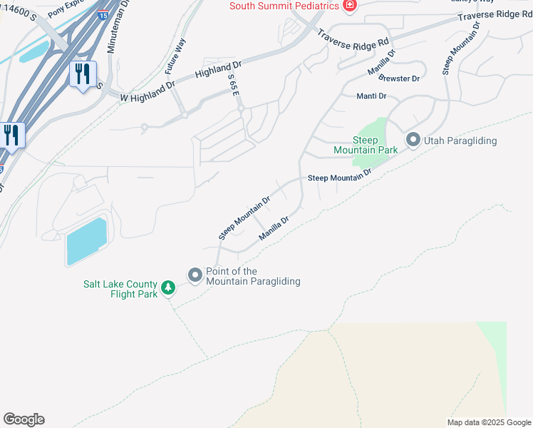 map of restaurants, bars, coffee shops, grocery stores, and more near 15114 Vernal Cove in Draper