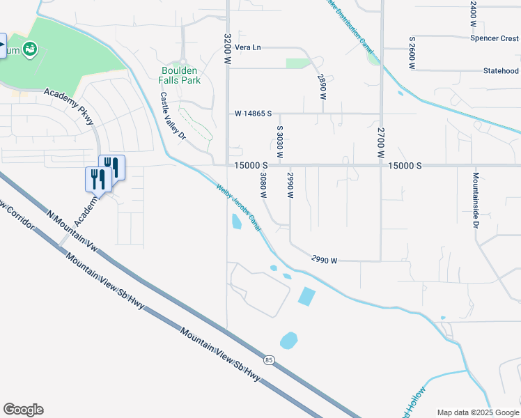 map of restaurants, bars, coffee shops, grocery stores, and more near 15112 Pastoral Way South in Riverton