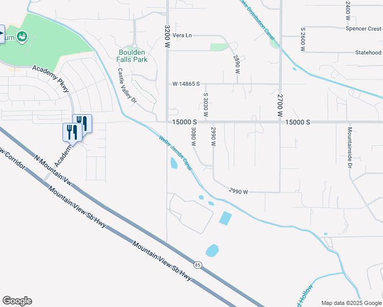 map of restaurants, bars, coffee shops, grocery stores, and more near 15112 Pastoral Way South in Bluffdale